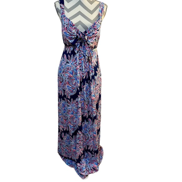NWT Lilly Pulitzer Maui Miss Shell Blue Oyster Bay Sleeveless Maxi Dress 10 - Picture 3 of 17